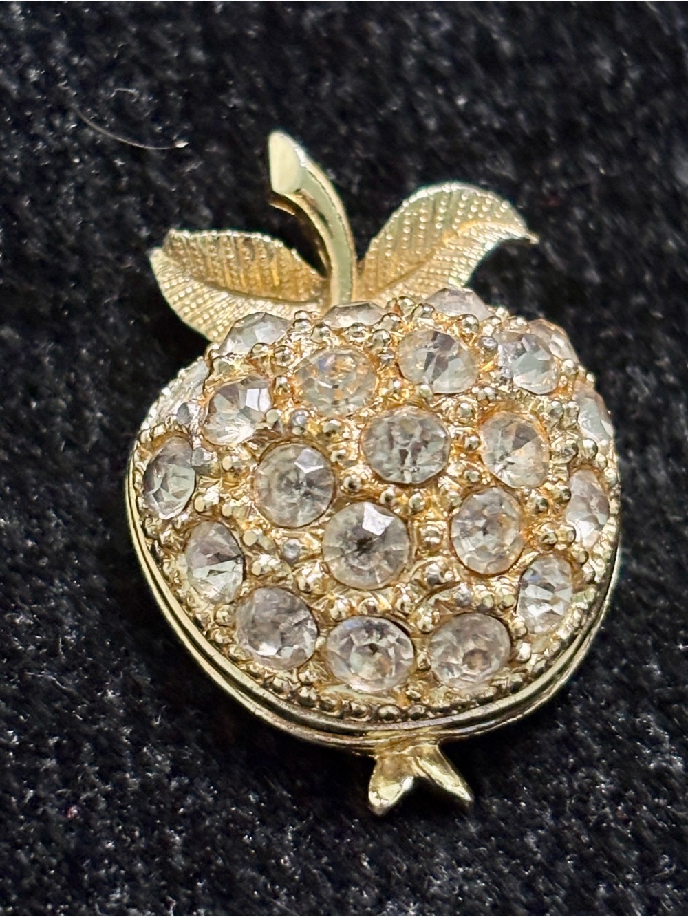 Gold Crystal Apple Brooch - Clear Gem Accents
